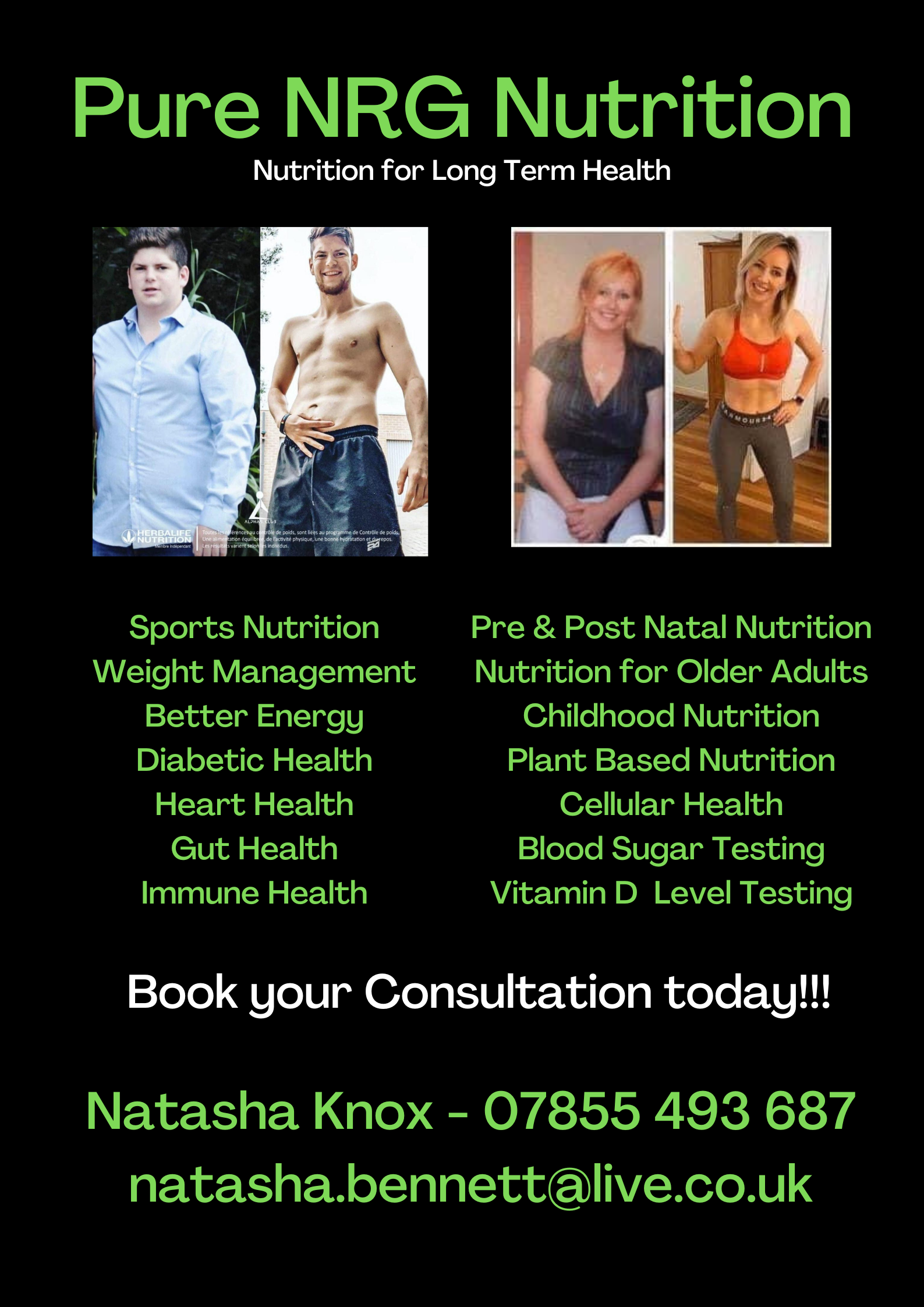 Pure NRG Nutrition Poster - Dulwich College Sports Club